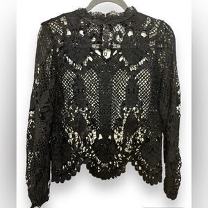 Jealous Tomato L Fully Embroidered Knit Lace Black Top Bohemian Cut Out